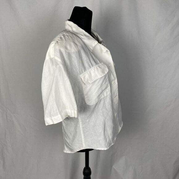 Vintage Cotton Ramie White Cropped Safari Button Down Shirt - Women’s M - Picture 3 of 6